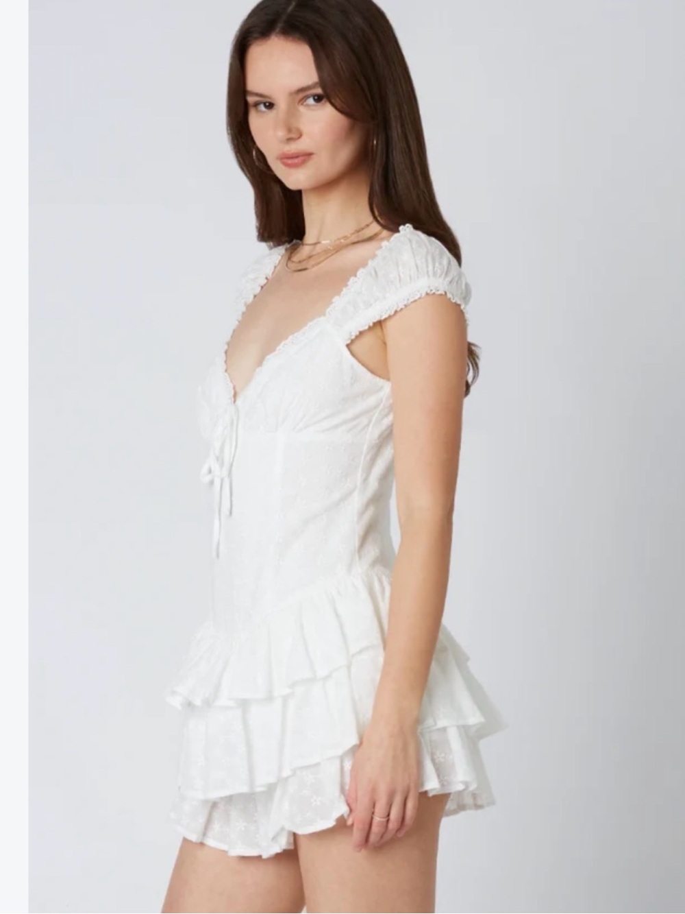 Tiered Ruffle Mini Dress in Cream